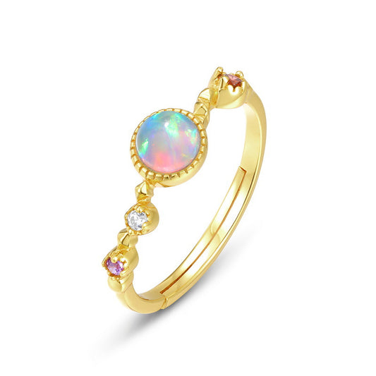 S925 Sterling Silver Jewelry Rings Gold Plating Opal Gemstone Vintage Style Rings