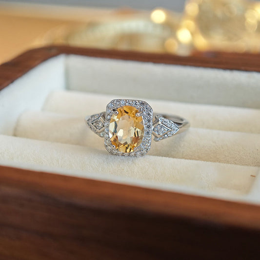 S925 Sterling Silver Jewelry Ring Natural Citrine Gemstone Palace Style Simple Luxury Rings
