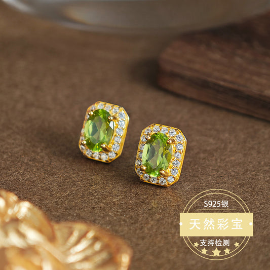 Natural Peridot Gemstone Fine Jewelry 925 Sterling Silver Square Style Stud Earrings