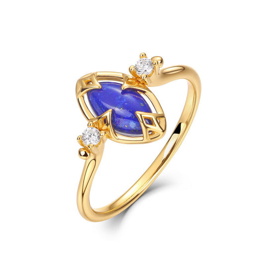 S925 Sterling Silver Jewelry Ring Natural Lapis Lazuli Gemstone Double Side Wearing Rings