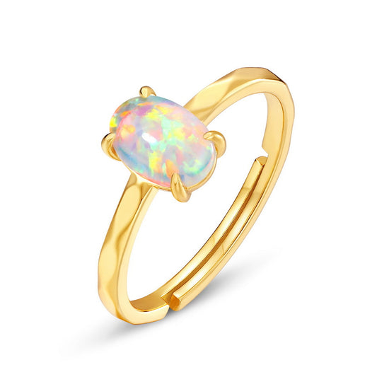 S925 Sterling Silver Jewelry Rings Gold Plating Opal Gemstone Oval Style Rings