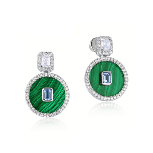 S925 Sterling Silver Jewelry Earrings Natural Malachite Gemstone Luxury Drop Earrings