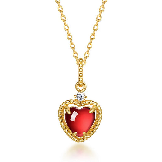 S925 Sterling Silver Jewelry Pendants Natural Garnet Gemstone Heart Style Necklace Charms