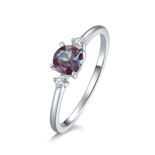 S925 Sterling Silver Jewelry Ring Alexandrite Chameleon Gemstone Simple Luxury Rings