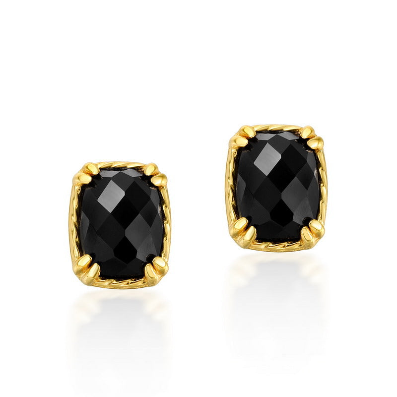 S925 Sterling Silver Jewelry Earrings Natural Black Onyx Gemstone Vintage Style Earrings