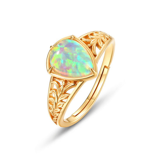 S925 Sterling Silver Jewelry Gold Plating Opal Gemstone Vintage Stripe Style Rings
