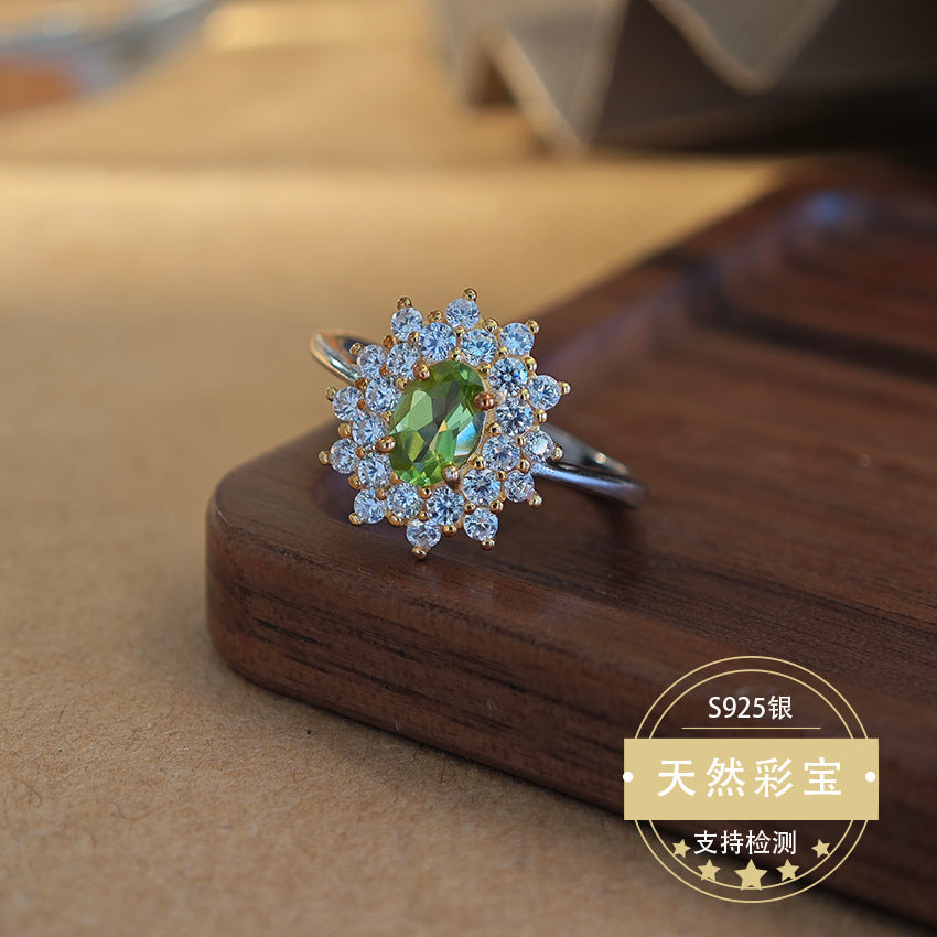 S925 Sterling Silver Fine Jewelry Ring Natural Peridot Gemstone High Luxury Rings