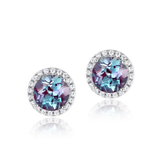 S925 Sterling Silver Jewelry Earrings Alexandrite Gemstone Round Style Stud Earrings