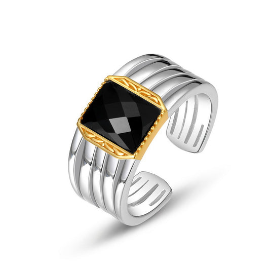S925 Sterling Silver Jewelry Ring Natural Black Onyx Gemstone Vintage Style Fashion Rings