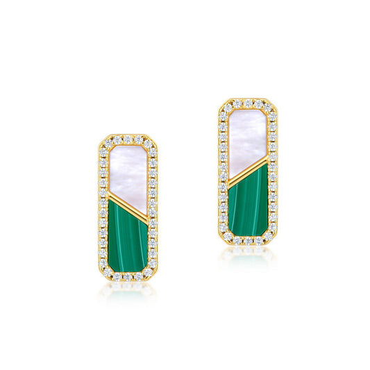 S925 Sterling Silver Jewelry Earrings Natural Malachite Gemstone White Shell Earrings