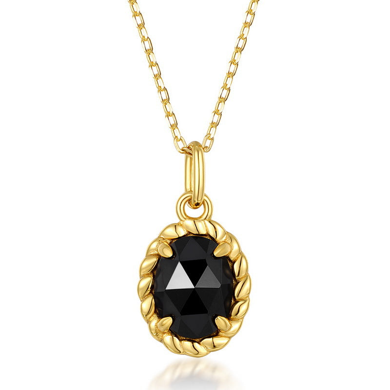 S925 Sterling Silver Jewelry Pendants Natural Black Onyx Gemstone Gold Plating Necklace Charms