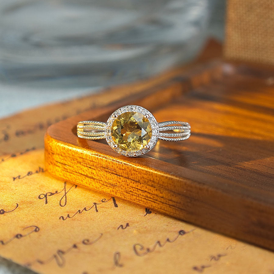 S925 Sterling Silver Jewelry Ring Natural Citrine Gemstone Round Style Simple Luxury Rings