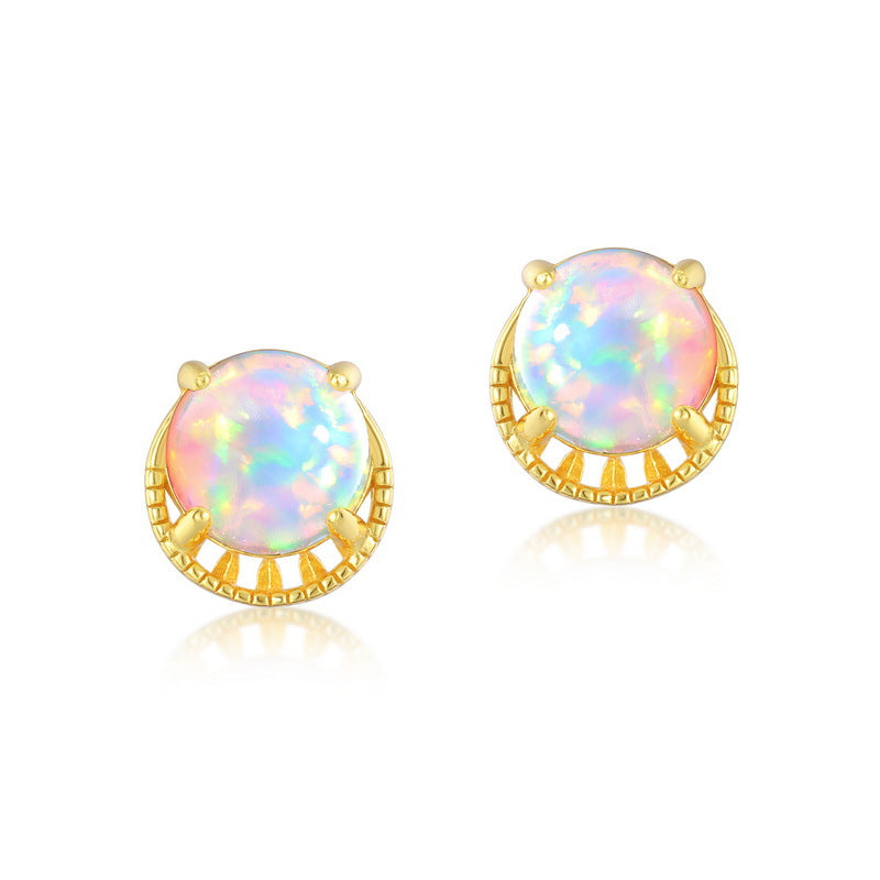 S925 Sterling Silver Jewelry Earrings Gold Plating Opal Gemstone Simple Luxury Stud Earrings