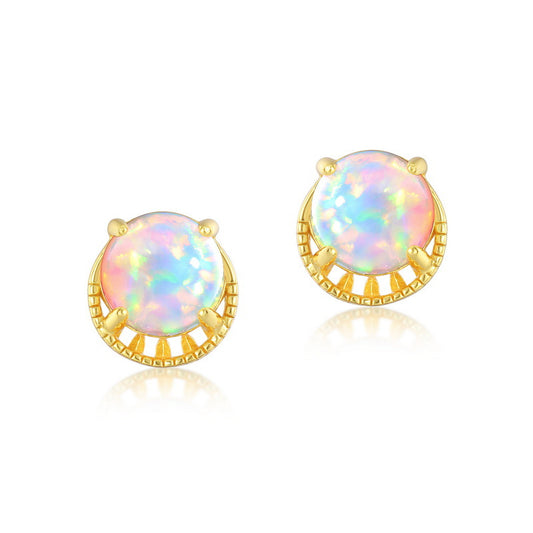 S925 Sterling Silver Jewelry Earrings Gold Plating Opal Gemstone Simple Luxury Stud Earrings