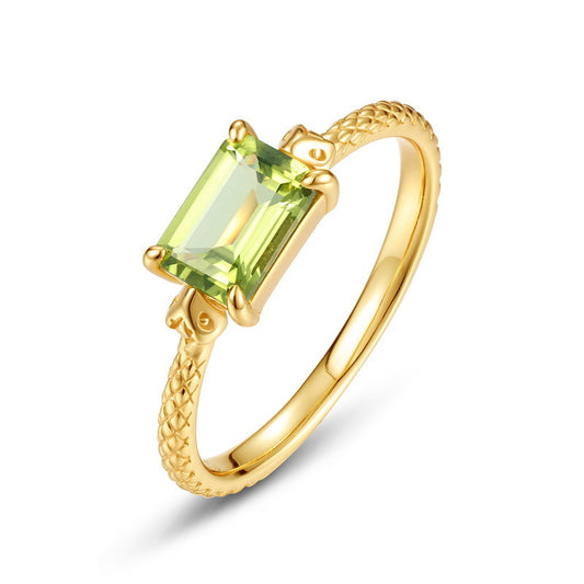 S925 Sterling Silver Jewelry Rings Natural Peridot Gemstone Geometric Style Ring
