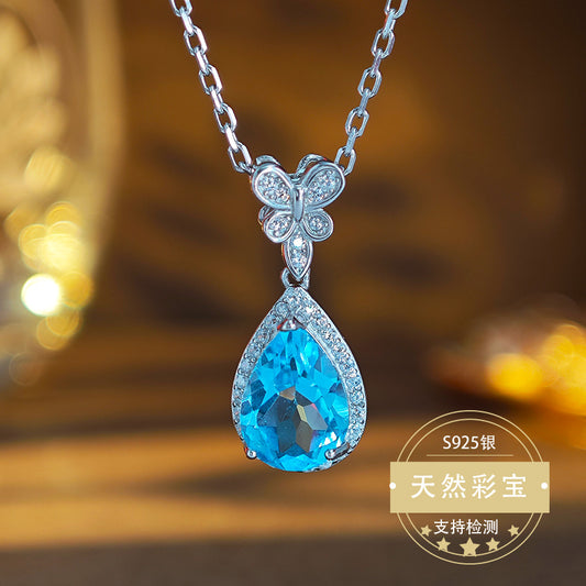 S925 Sterling Silver Jewelry Necklace Natural Topaz Gemstone Fashion Charms Necklace