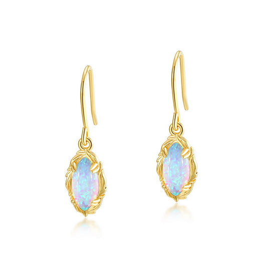 S925 Sterling Silver Jewelry Opal Gemstone Vintage Style Simple Luxury Earrings