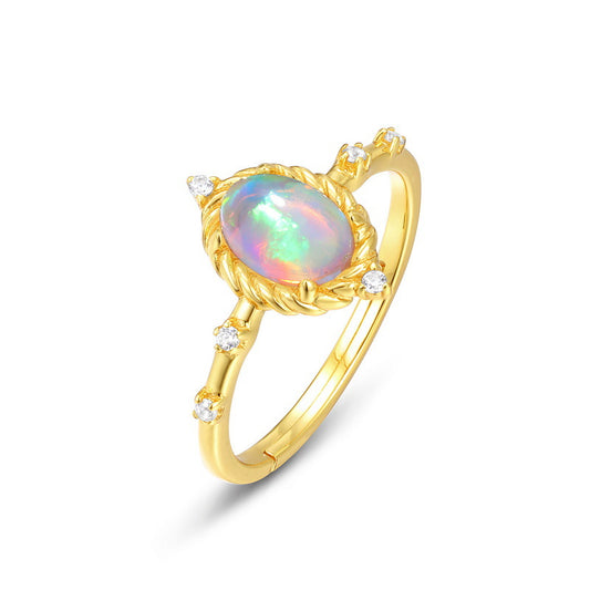 S925 Sterling Silver Jewelry Gold Plating Opal Gemstone Elegant Simple Luxury Rings