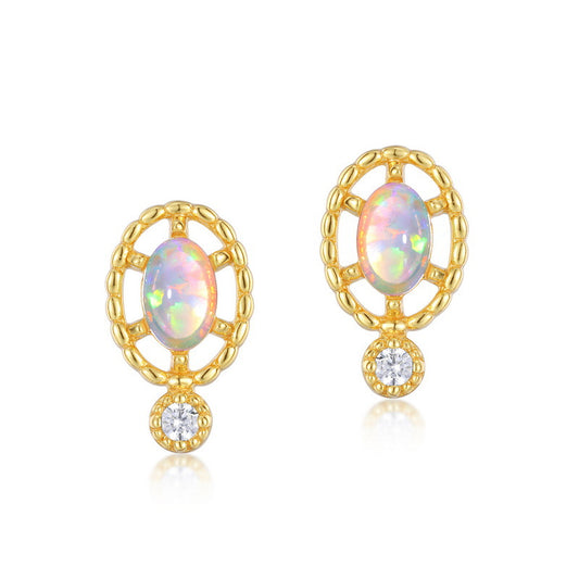 S925 Sterling Silver Jewelry Earrings Opal Gemstone Gold Plating Simple Luxury Earrings