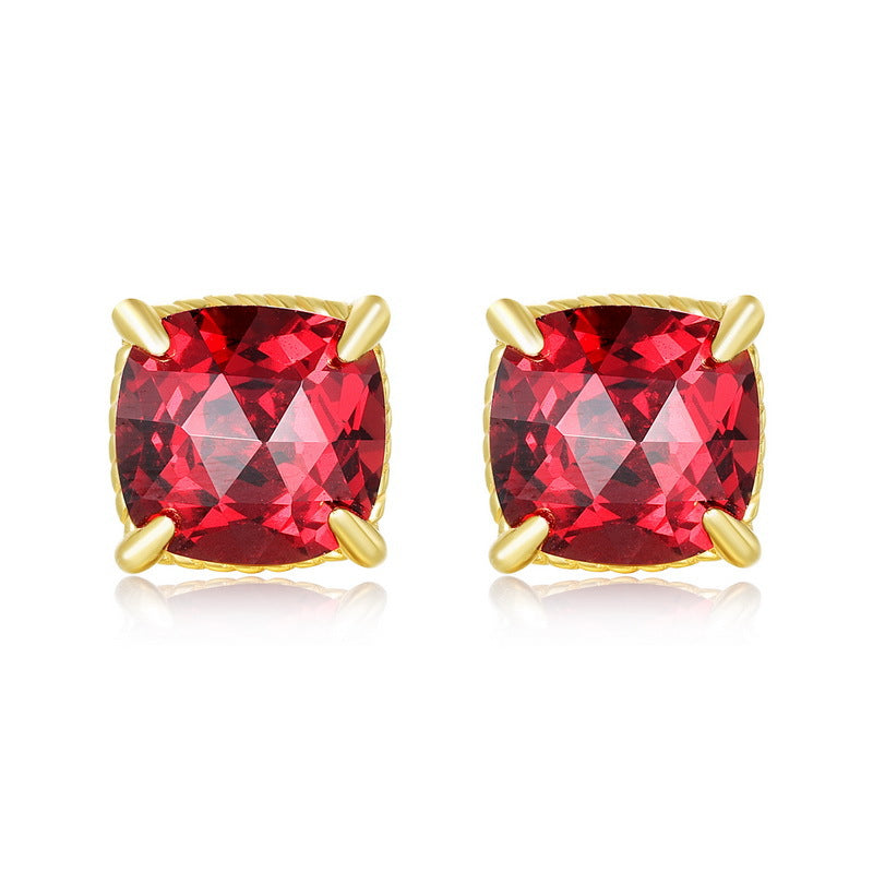 S925 Sterling Silver Jewelry Earrings Natural Garnet Gemstone Simple Luxury Earrings