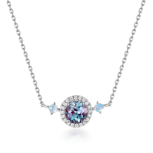S925 Sterling Silver Jewelry Necklace Alexandrite Gemstone Simple Luxury Choker Necklace