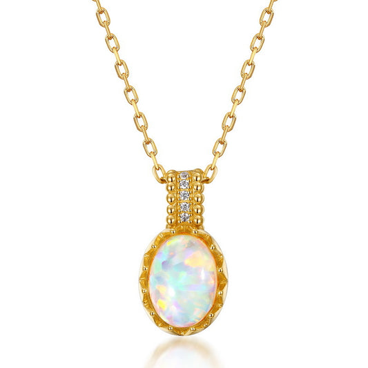 S925 Sterling Silver Jewelry Opal Gemstone Oval Style Vintage Luxury Necklace Pendant