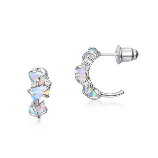 S925 Sterling Silver Jewelry Earrings Magical Color Opal Gemstone Irregular Style Earrings