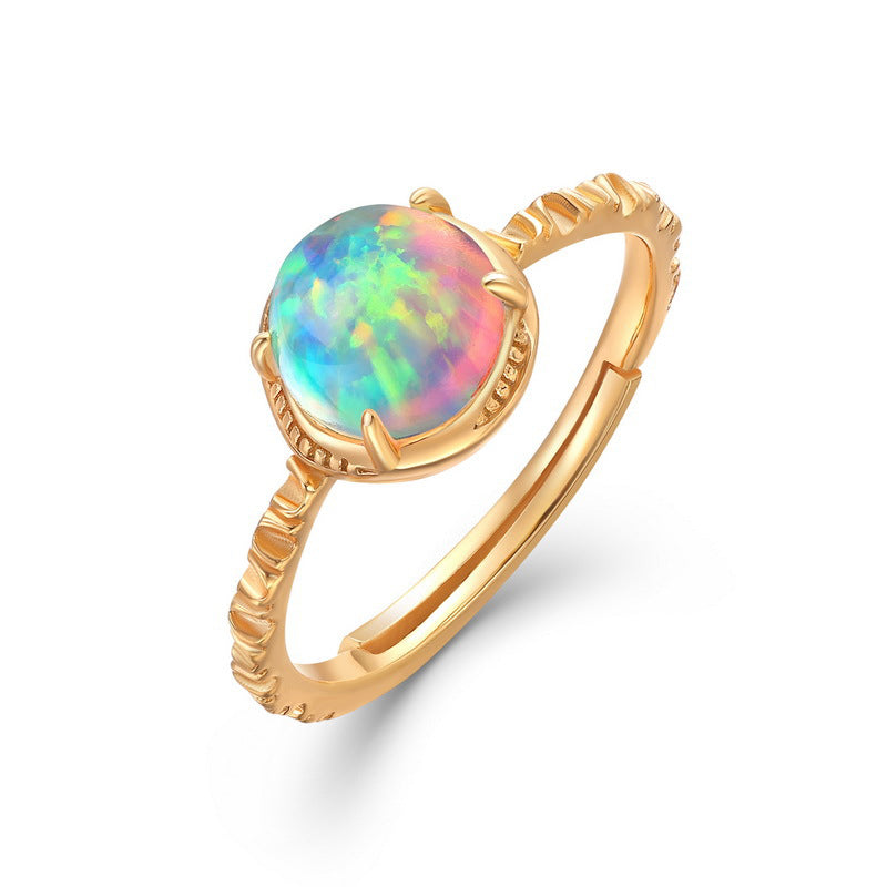 S925 Sterling Silver Jewelry Gold Plating Opal Gemstone Vintage Style Unique Design Rings