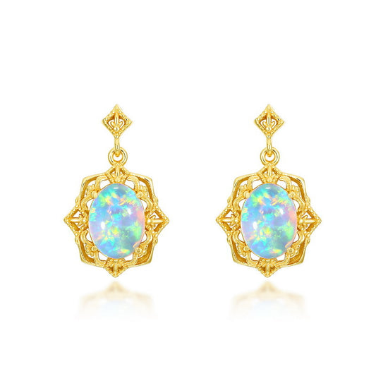 S925 Sterling Silver Jewelry Magical Color Opal Gemstone Vintage Style Drop Earrings