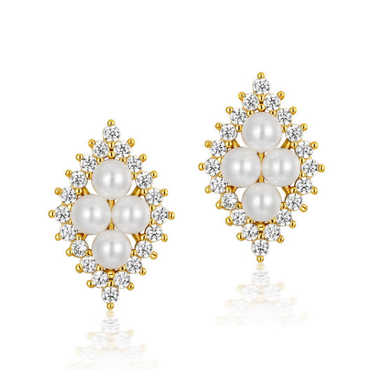 S925 Sterling Silver Jewelry Earrings Shell Pearl Gemstone Folk Style Fashion Earrings