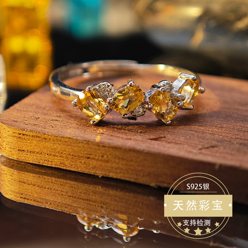 S925 Sterling Silver Fine Jewelry Natural Citrine Gemstone Fashion Style Simple Luxury Rings