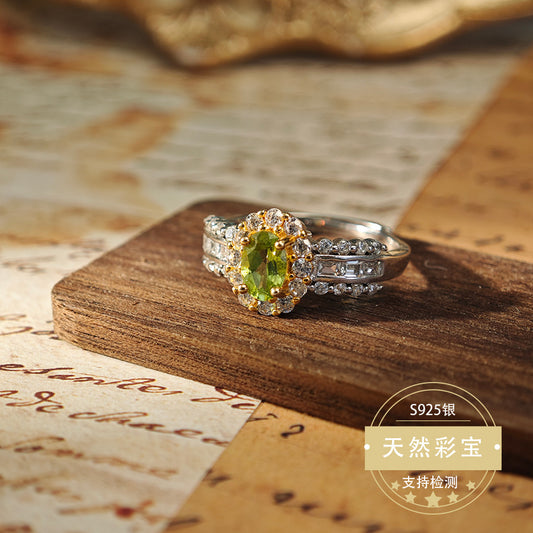 S925 Sterling Silver Jewelry Ring Natural Peridot Gemstone Oval Style Fashion Luxury Rings