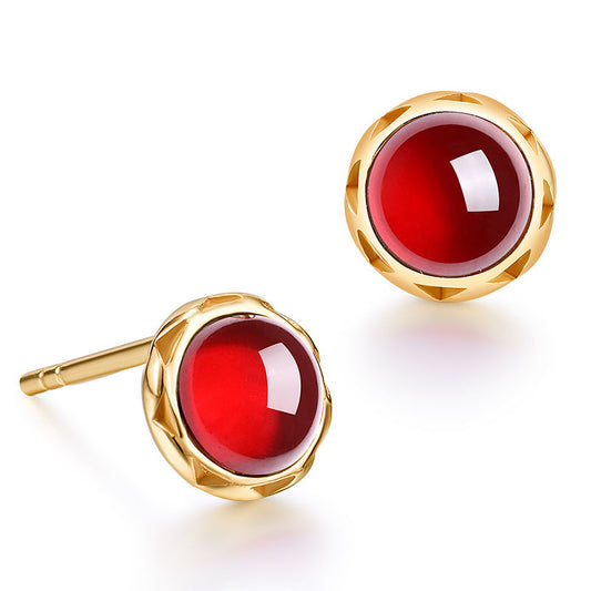 S925 Sterling Silver Jewelry Earrings Natural Mozambique Garnet Gemstone Stud Earrings
