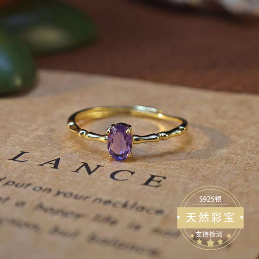 S925 Sterling Silver Fine Jewelry Natural Amethyst Gemstone Fashion Style Simple Luxury Rings