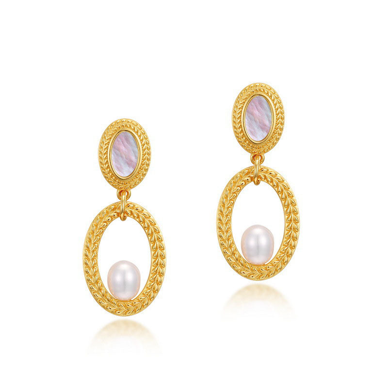 S925 Sterling Silver Jewelry Earrings Natural Freshwater Pearl and White Shell Earrings