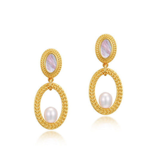 S925 Sterling Silver Jewelry Earrings Natural Freshwater Pearl and White Shell Earrings