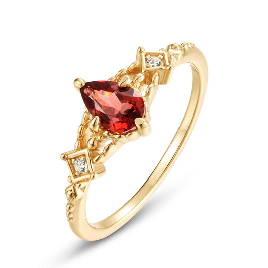 S925 Sterling Silver Jewelry Ring Natural Mozambique Garnet Gemstone Simple Luxury Rings