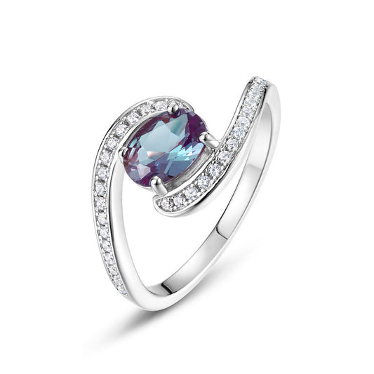 S925 Sterling Silver Jewelry Ring Alexandrite Gemstone Unique Wave Style Rings