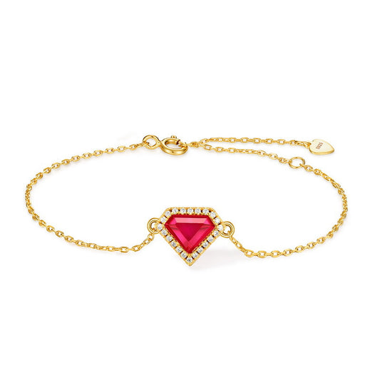 S925 Sterling Silver Jewelry Bracelet Red Corundum Gemstone Shield Style Bracelets