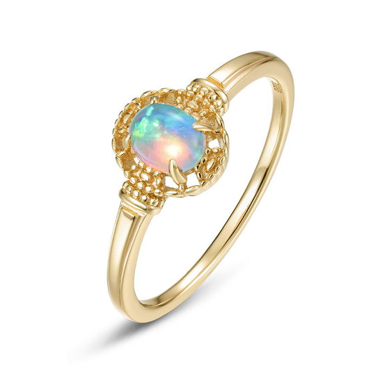 S925 Sterling Silver Jewelry Ring Gold Plating Synthetic Opal Vintage Palace Style Rings