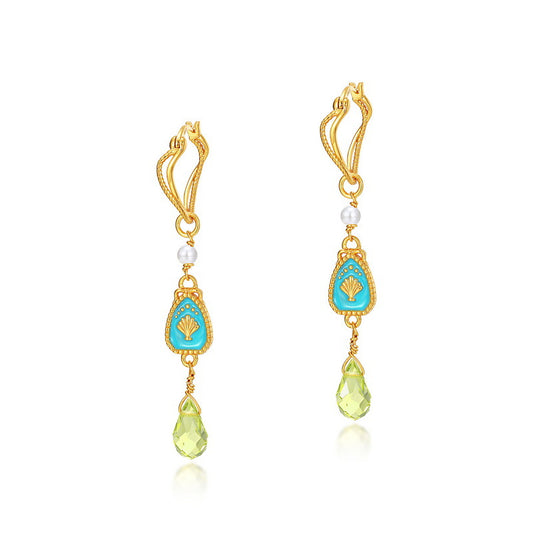 S925 Sterling Silver Jewelry Earrings Peridot Gemstone with Enamel Crafts Drop Earrings