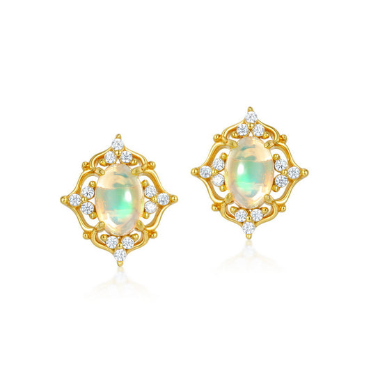 S925 Sterling Silver Jewelry Earrings Gold Plating Opal Gemstone Palace Style Stud Earrings