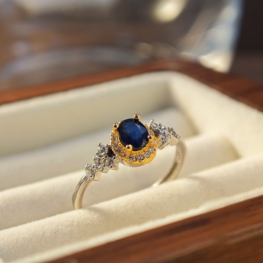 S925 Sterling Silver Jewelry Ring Natural Sapphire Gemstone Vintage Style Simple Luxury Rings