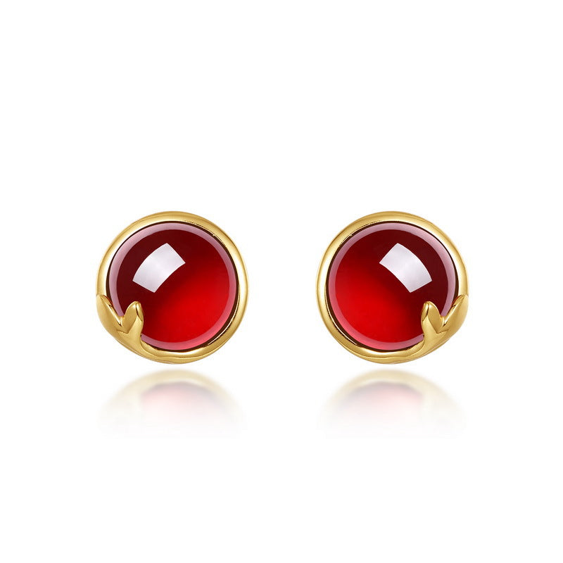 S925 Sterling Silver Jewelry Earrings Natural Garnet Gemstone Simple Luxury Stud Earrings