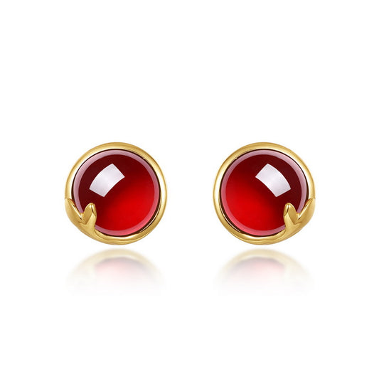 S925 Sterling Silver Jewelry Earrings Natural Garnet Gemstone Simple Luxury Stud Earrings