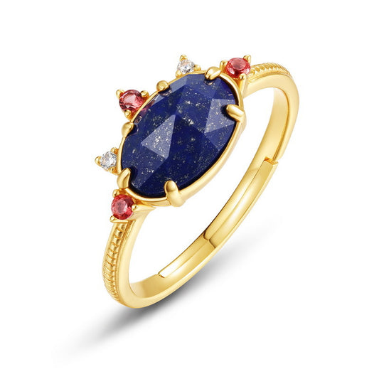 S925 Sterling Silver Jewelry Ring Natural Lapis Lazuli Gemstone Vintage Oval Style Rings
