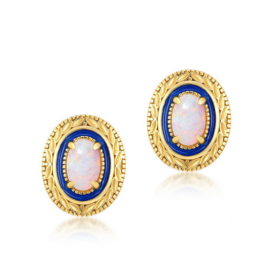 S925 Sterling Silver Jewelry Opal Gemstone Enamel Craft Vintage Style Luxury Earrings