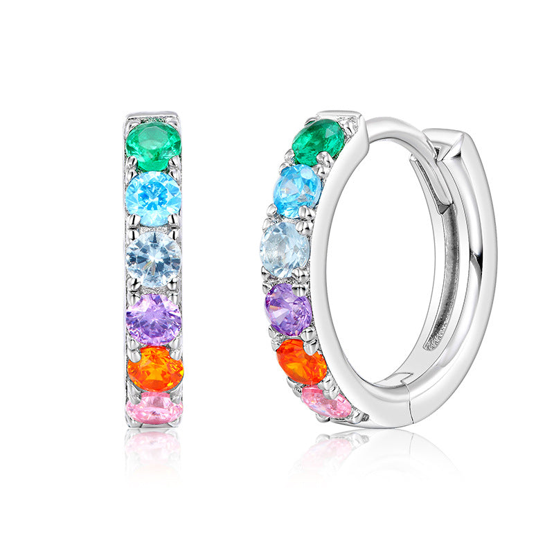 S925 Sterling Silver Jewelry Earrings Color Zircon Gemstone Rainbow Fashion Luxury Earrings