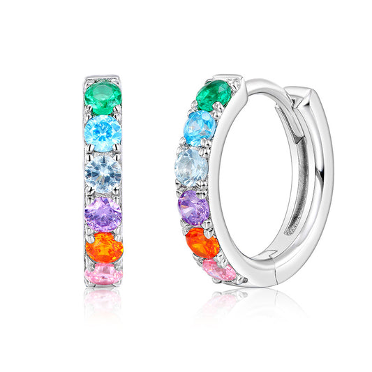 S925 Sterling Silver Jewelry Earrings Color Zircon Gemstone Rainbow Fashion Luxury Earrings