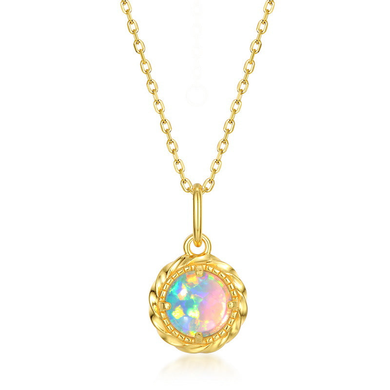 S925 Sterling Silver Jewelry Pendant Magical Color Opal Gemstone Necklace Charms